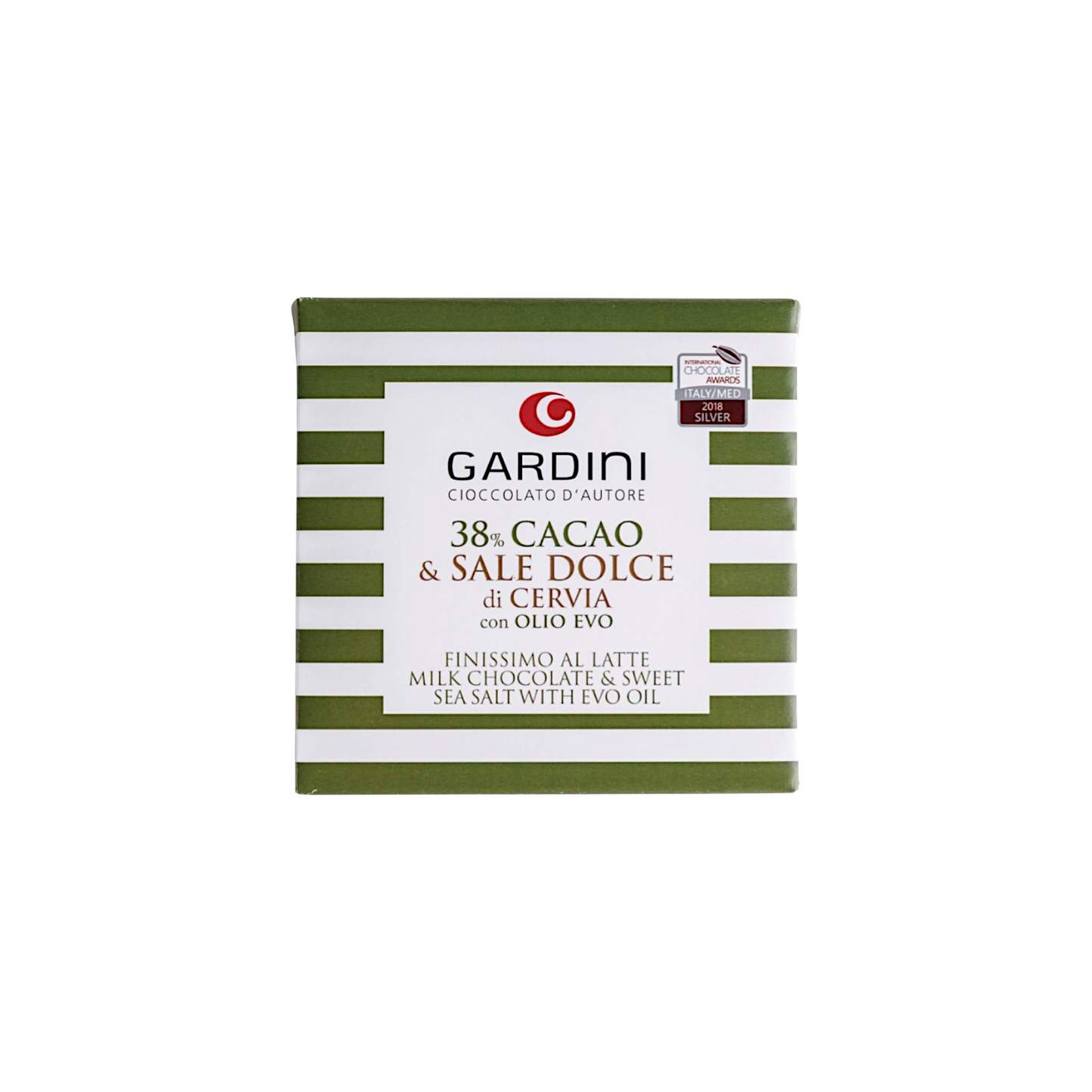 38% MILK CHOCOLATE BAR WITH SWEET CERVIA SALT AND BRISIGHELLO GARDINI EXTRA VIRGIN OLIVE OIL