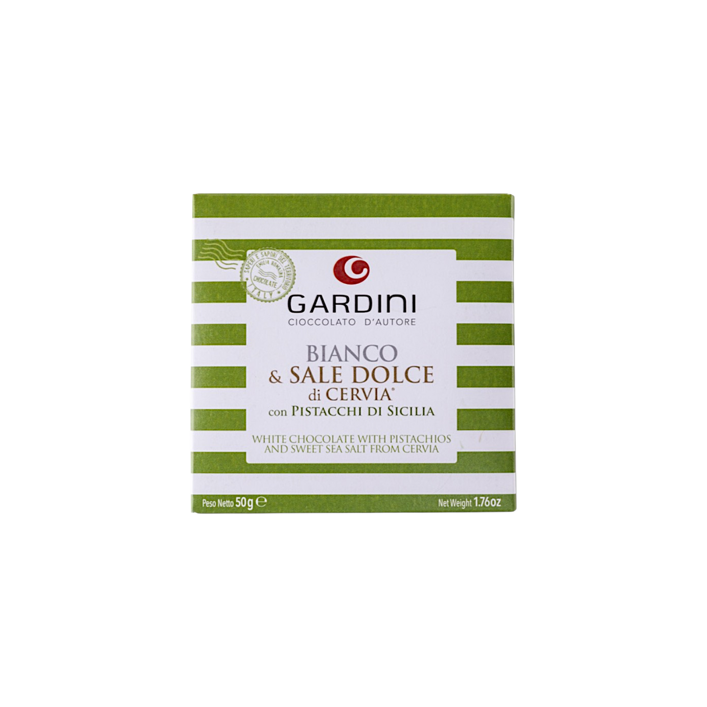 WHITE CHOCOLATE BAR WITH SICILY PISTACHIOS AND SWEET SALT FROM CERVIA GARDINI