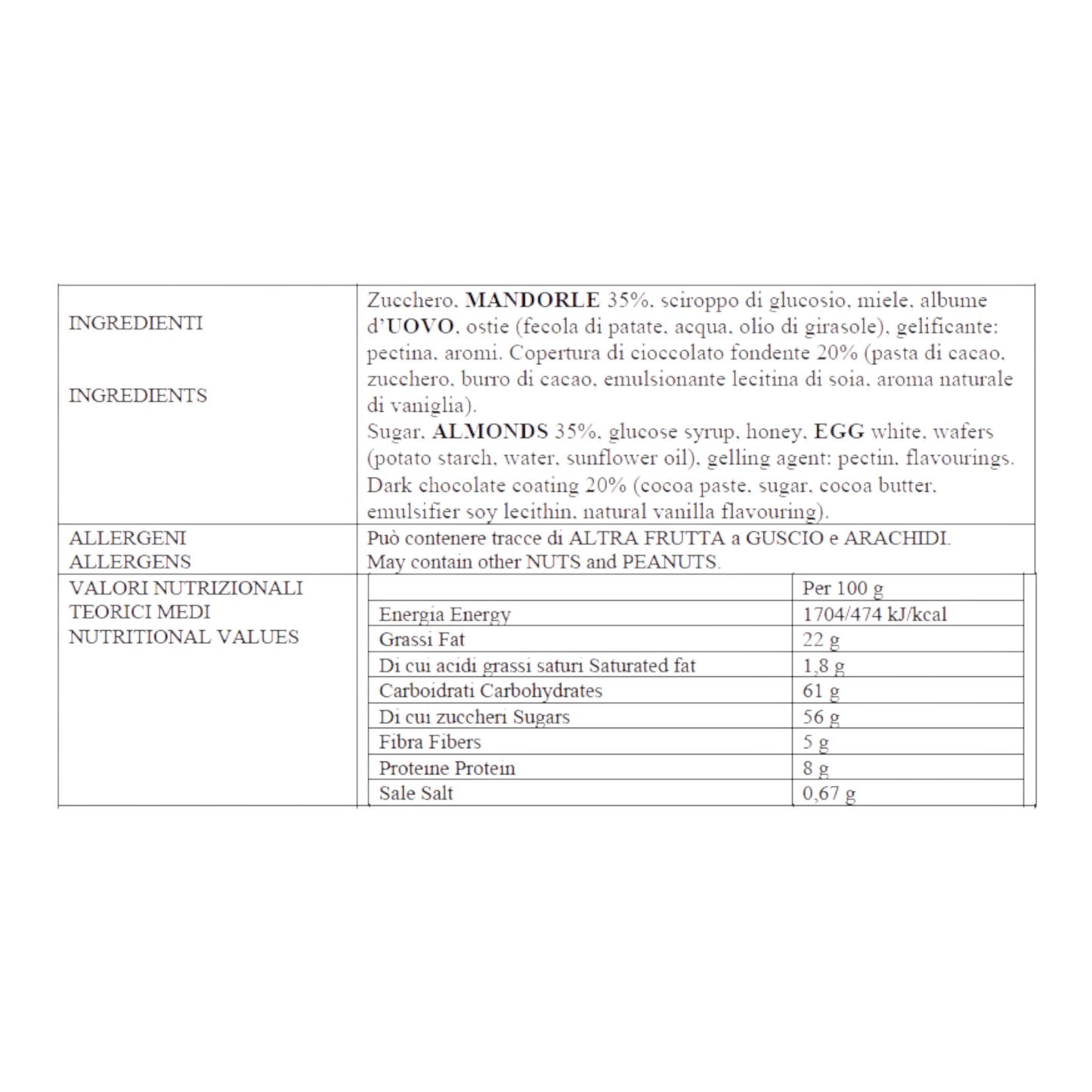 TORRONE BAHIA® - MORBIDO ALLA MANDORLA RICOPERTO DI CIOCCOLATO FONDENTE FIESCHI