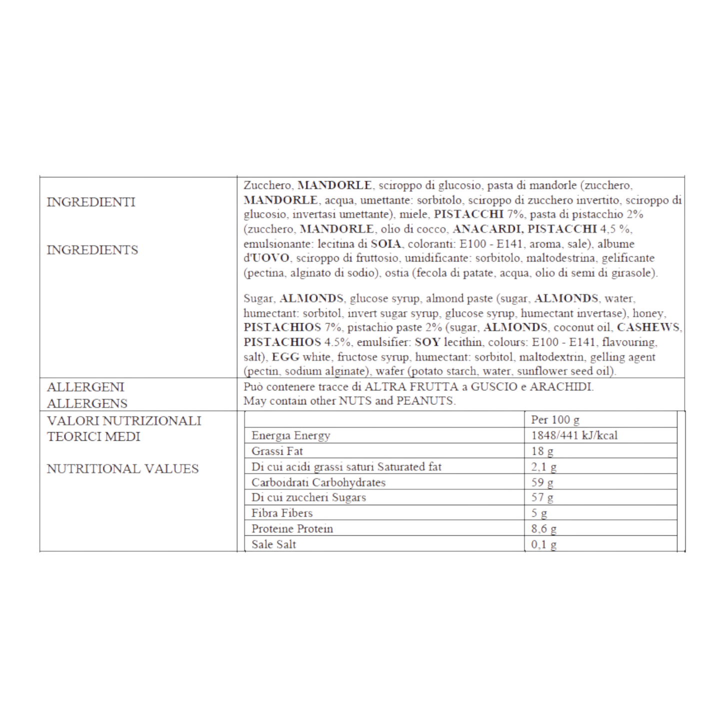 TORRONE FRUTTODORO - MORBIDO CON MANDORLE E PISTACCHI FIESCHI